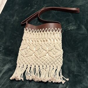 Boho Cream and Brown Macramé Crossbody Bag